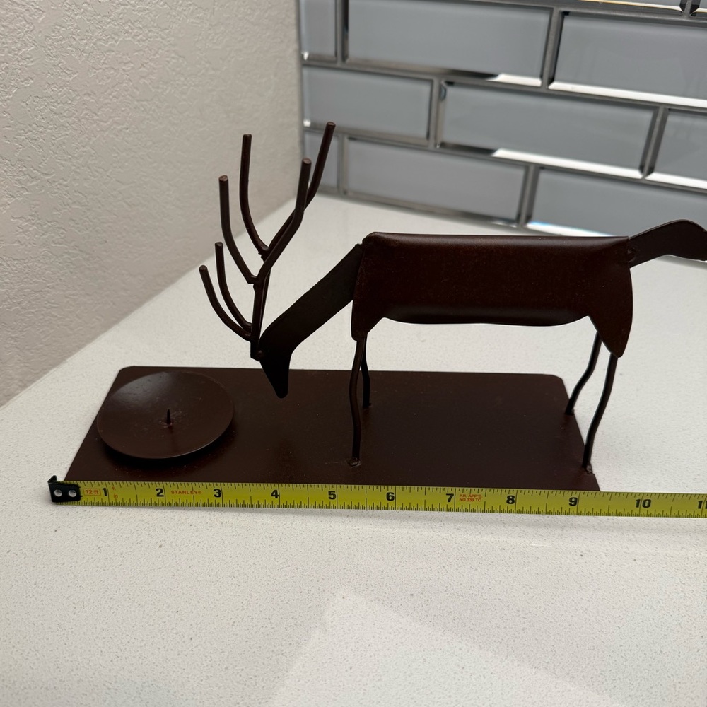 Folk Art Deer Metal Candle Holder Cabin Christmas Reindeer Rustic - Picture 12 of 13